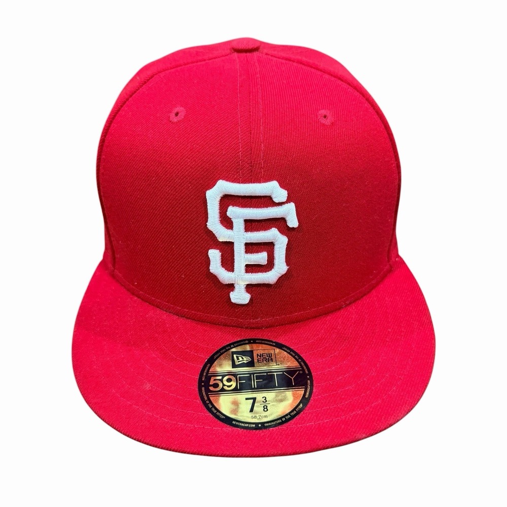 New Era 59FIFTY San Francisco Giants Red Fitted Hat White SF Logo MLB Cap 7 3/8